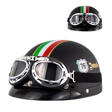 Casque Moto Demi Avec Lunettes Vintage Italy